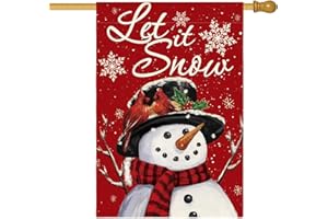 AVOIN colorlife Let It Snow Snowman Snowflake Christmas House Flag 28x40 Inch Double Sided, Red Winter Farmhouse Yard Outdoor Decorative Flag