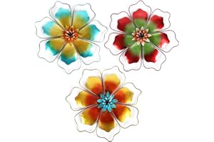 LITIALLY Metal Flower Wall Decor, 3PCS 10 Inch Metal Flowers Wall Art Sculpture Hanging Farmhouse, Yard Garden Decor for Home Bedroom Living Room