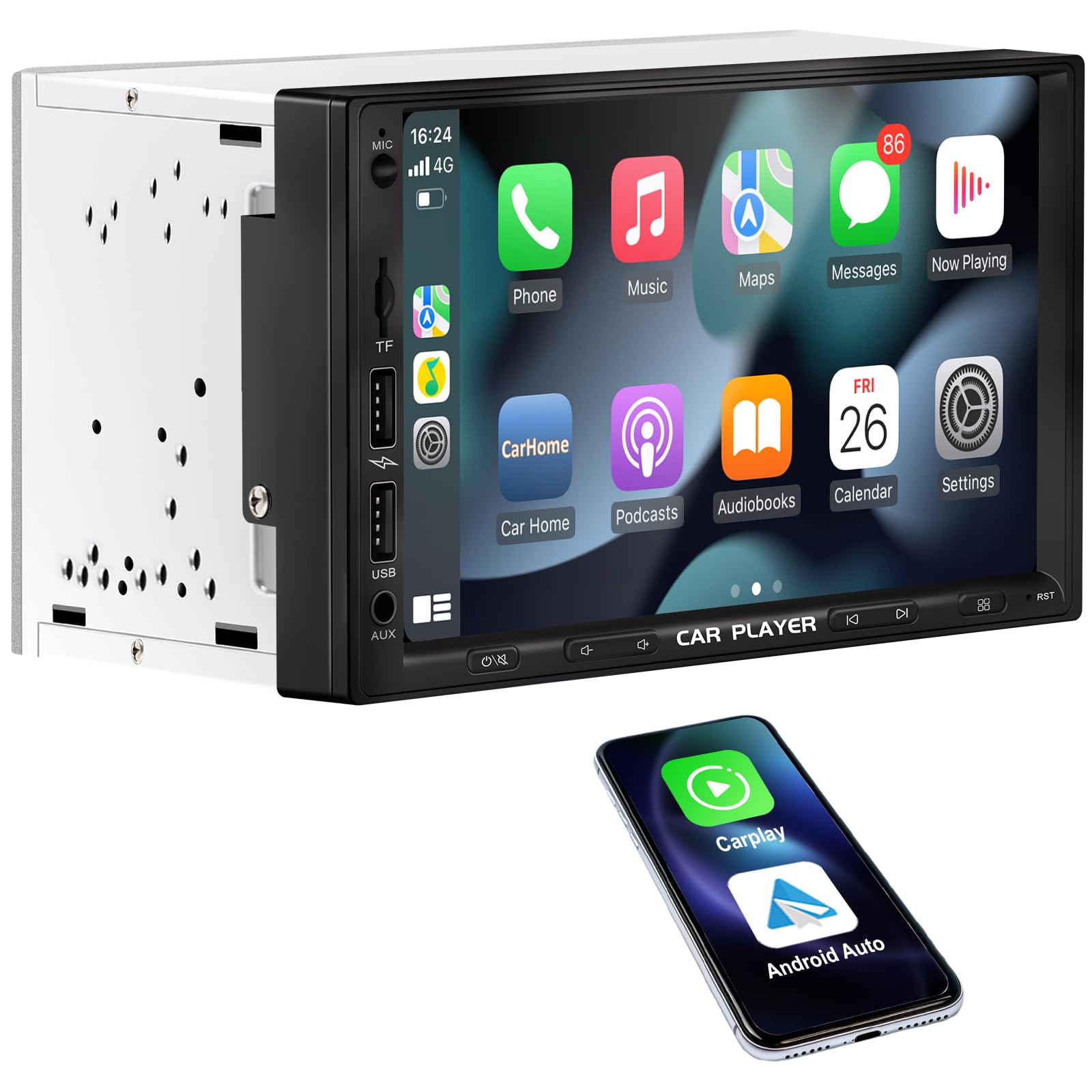 Photo 1 of [New] Y-METDRIVING 7 inch Double din Apple carplay car Stereo in-Dsah Navigation,Wired carplay&Android Auto,Bluetooth car Radio with 2 USB Ports,TF,AUX,HD Touchscreen