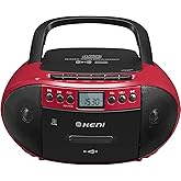 G Keni Portable CD and Cassette Player Boombox Combo, Casette Tape Recorder with Remote, AM FM Radio, USB Playback with Earphone Jack, 5.1V Bluetooth Speaker, Battery Operated/AC Powered for Home(Red)