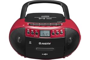 G Keni Portable CD and Cassette Player Boombox Combo, Casette Tape Recorder with Remote, AM FM Radio, USB Playback with Earphone Jack, 5.1V Bluetooth Speaker, Battery Operated/AC Powered for Home(Red)