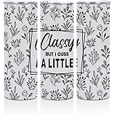 Funny Gifts 20 oz Skinny Stainless Steel Slim Insulated Tumblers Straight Water Bottle Coffee Mug Thermal Travel Cup with Lid, Sarcastic Christmas Birthday Gifts for Women Girls