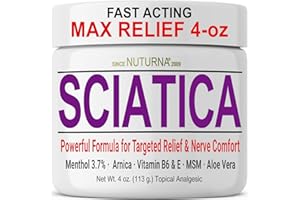 NUTURNA Sciatica Nerve Cream - Maximum Strength Comfort Cream for Feet, Hands, Legs, Toes, Back - Natural Ultra Strength Arnica, MSM, Menthol, Soothing Comfort, Large 4 Oz