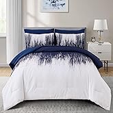Dinjoy Ombre Blue Comforter Set King Size Gradient Navy Blue White Boho Bedding Set for Teen Men Women 7 Pieces Bed in A Bag Bohemian Bed Set with Comforter, Sheets, Pillowcases & Shams