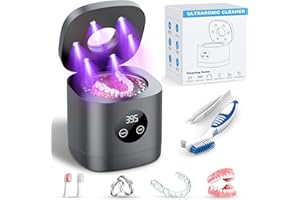 TEBAL Ultrasonic Retainer Cleaner Machine, 52kHz Ultrasonic Denture Cleaner for Night Guards, Braces, Toothbrush Heads, Jewelry and More, Ultrasonic Cleaner for Retainers with 250ML Capacity, Black