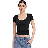 PUMIEY Women's T Shirts Short Sleeve Scoop Neck Basic Going Out Tops Fashion Slim Fit Tee Smoke Cloud Pro Collection