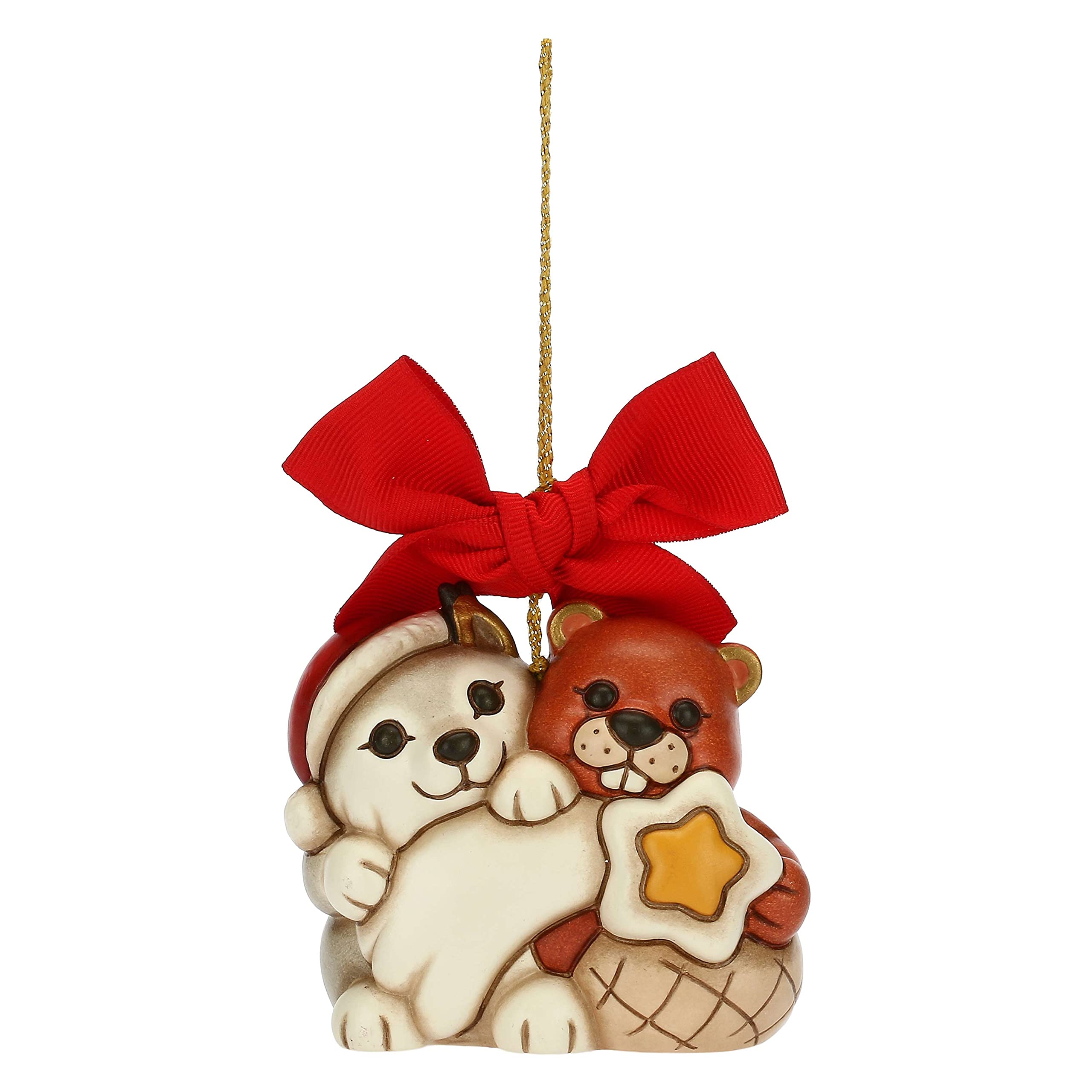 THUN - Christmas decorations, Wolf Noah and Beaver with Hand Decorated Ceramic Star, Maxi Version Idea 2022-7.5x5x6.5cm h