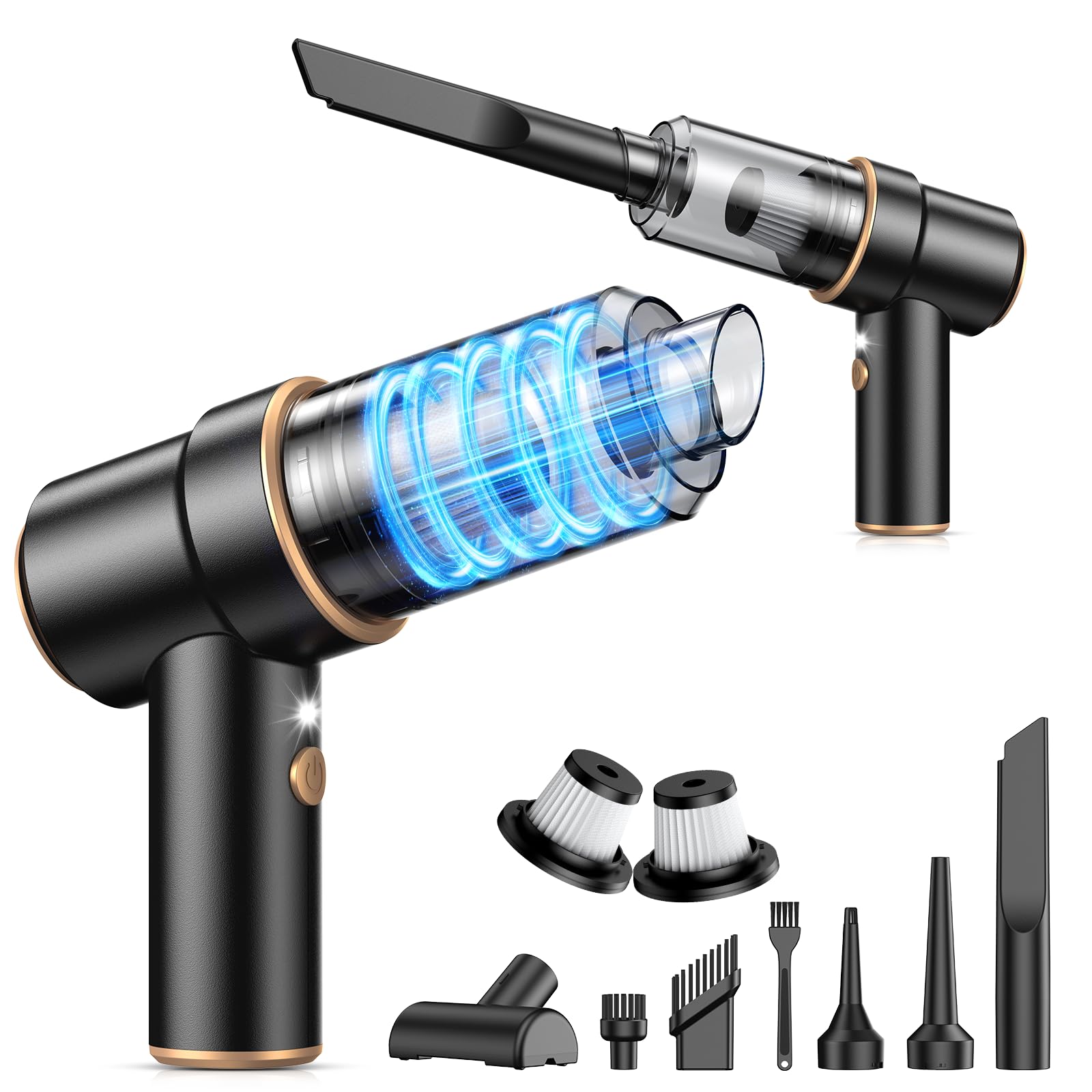 Photo 1 of KMM Handheld Car Vacuum Cleaner, 11000PA Vacuum Cleaner & Air Duster, 120W High Power Vacuum Portable Cordless, Hand Held Vacuum Rechargeable with Multi-Nozzles & LED Light for Home, Car, Office