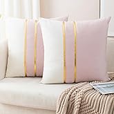 ZLINA Set of 2 Velvet Decorative Throw Pillow Covers Pink White Patchwork with Gold Leather Pillow Covers 16 × 16 Inch Cushion Covers Decor Living Room Sofa Bedroom Car