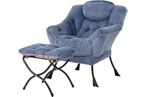 MBOOYOME Lazy Chair with Ottoman, Modern Accent Chair Contemporary Lounge Leisure Upholstered Sofa Chair Set with Armrests, Reading Chair for Living Room, Bedroom, Office, Plush Light Blue