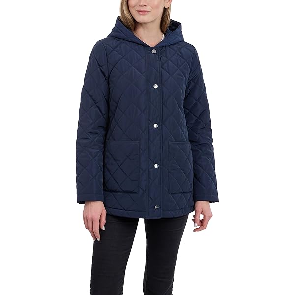 HFX Women's Short Quilted Lightweight Jacket Snap Collar Elastic