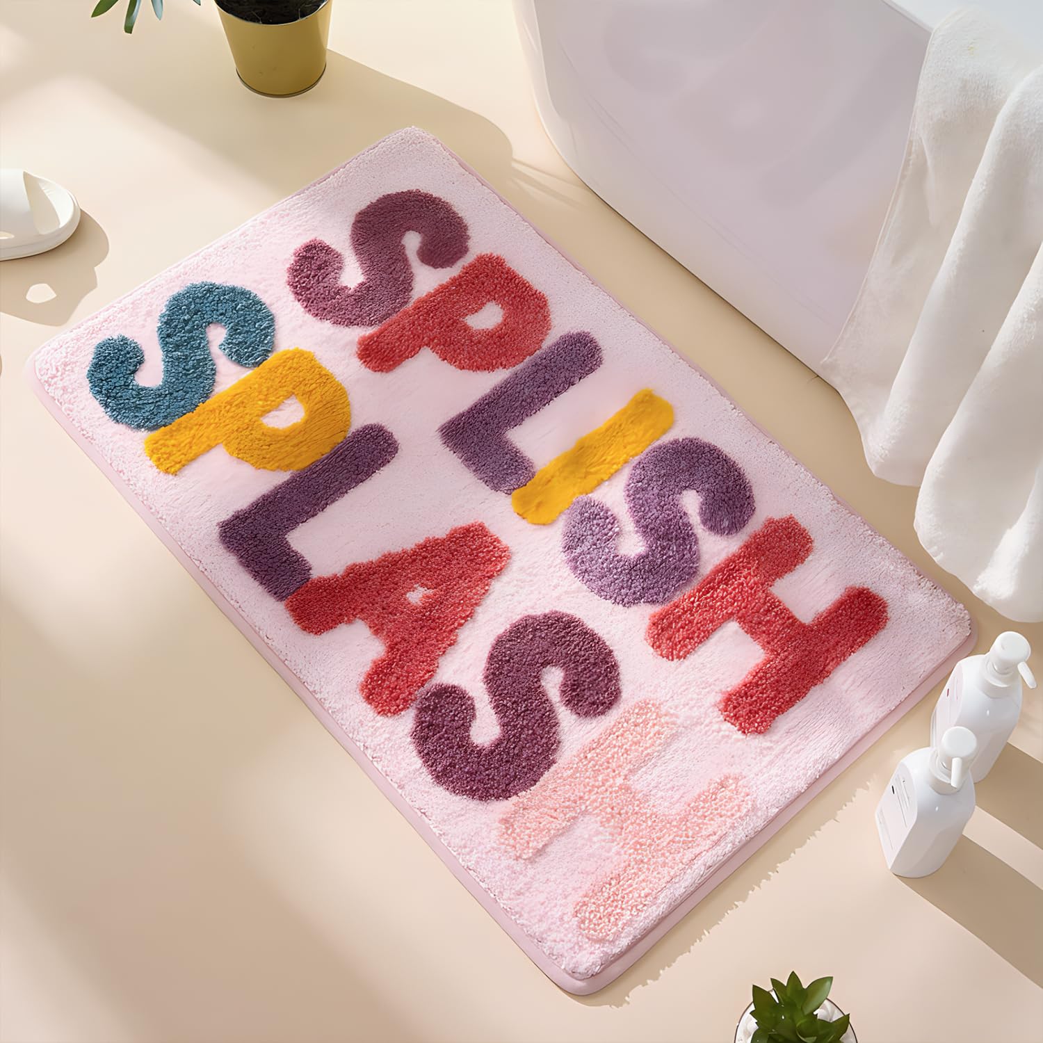 Photo 1 of *******SIMILAR COLOR**** mamrug Cute Pink Bath Mat Non Slip Soft Fluffy and Absorbent Microfiber Colourful Bathroom Mat,Floor Rug Splish Splash Funny Bathroom Rug Home Decor 16”x24”