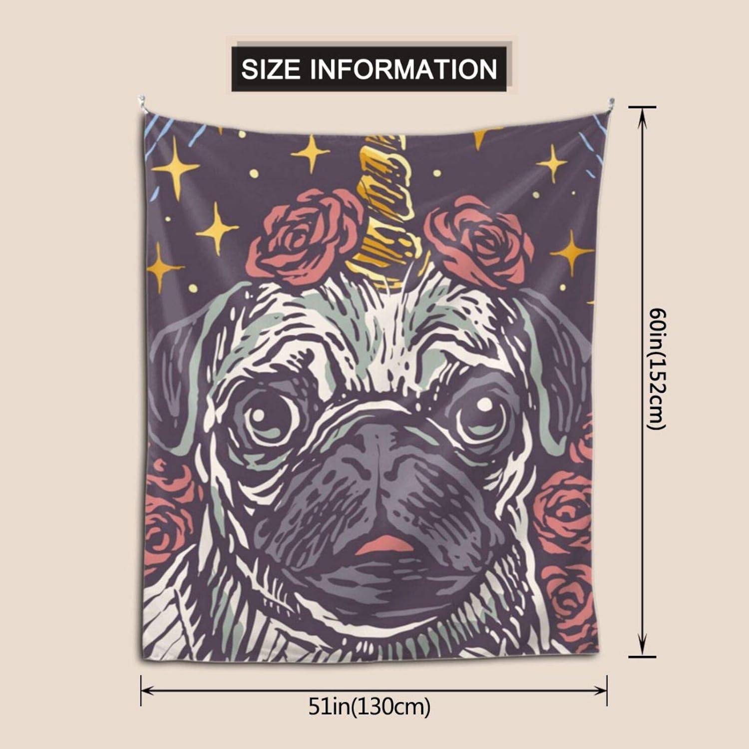 Amazon Co Jp かわいいユニコーンパグイラスト タペストリー 多機能壁掛け おしゃれ 室内装飾 モダンなアート 壁掛け壁画 インテリアの装飾 部屋 居間 玄関 浴室 お店 飾り 152x130cm ホーム キッチン