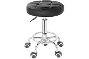 IBVIVIC PU Leather Rolling Stool Height Adjustable Round Swivel Stools for Spa Salon Massage Work Chair with Foot Rest Black