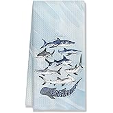 HUGANE Shark Towels for Bathroom, Coastal Beach Kitchen Dish Towels, Hand Towels, Bathroom Decor, 16x24 Inches