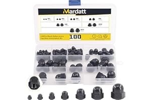 Mardatt 100Pcs 7 Sizes Hex Acorn Cap Nuts Assortment Kit M3 M4 M5 M6 M8 M10 M12 Nylon Female Thread Bolt Cover Cap Dome Nuts for Protection, Indoor and Outdoor
