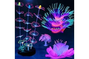 HIKTQIW 4 Pack Silicone Glowing Fish Tank Decorations Plants,Aquarium Fish Tank Glow Ornaments,Artificial Sea Anemone Coral Decor with Glowing Effect for Glow Fish Aquarium