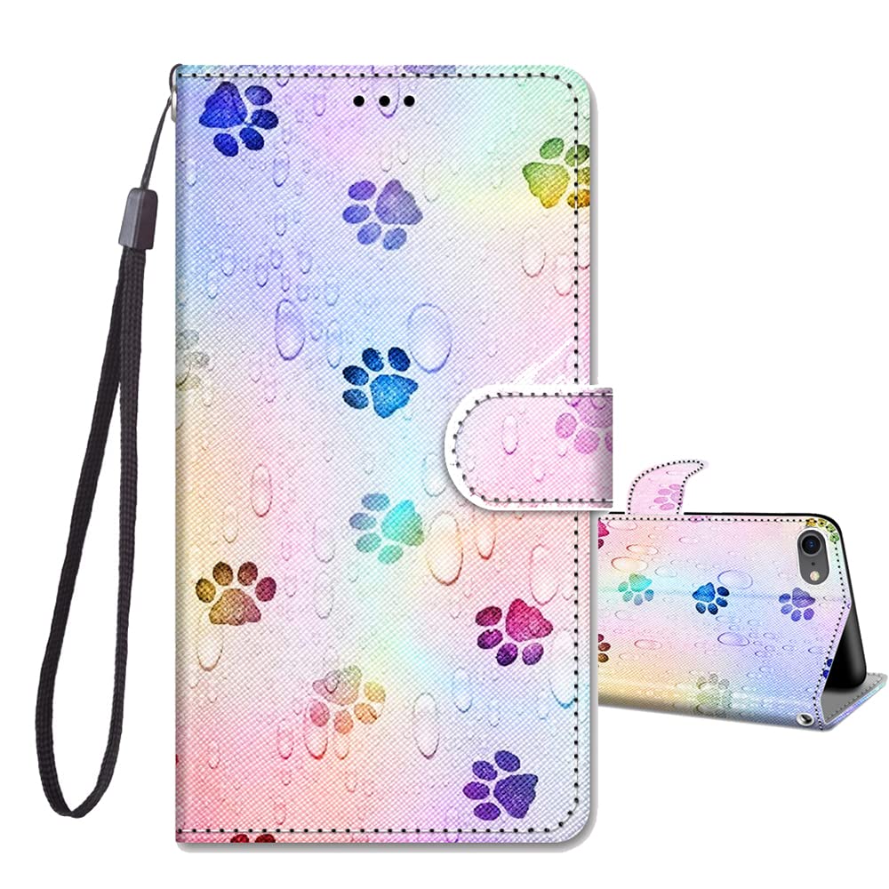JRIANY for iPhone SE 2022 / iPhone SE 2020 / iPhone 7 / iPhone 8 Case, PU Leather Wallet Case with Pattern Cute Design Shockproof Cover Flip Case, Footprint