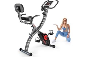 TECHMOO Folding Exercise Bike Portable Upright Adjustable Backrest Cycling Recumbent Stationary Bike Slim Indoor Workout Fitness Cardio Foldable Exercise Bicycle Machine with Pulse Sensor LCD Monitor Arm
