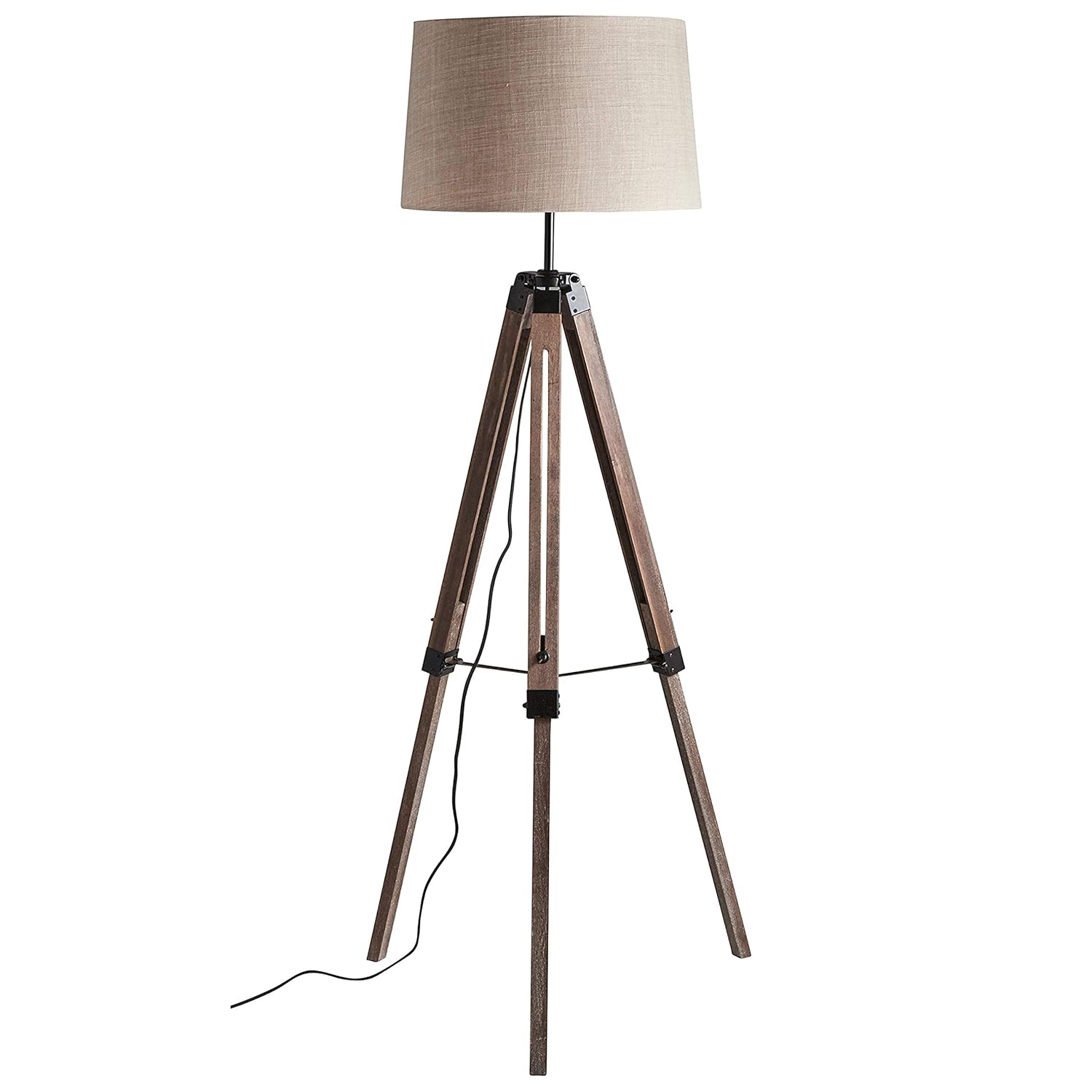 Stone & Beam Modern Tripod Floor Lamp, 59.5"H, With Bulb, Pine with Linen Shade
