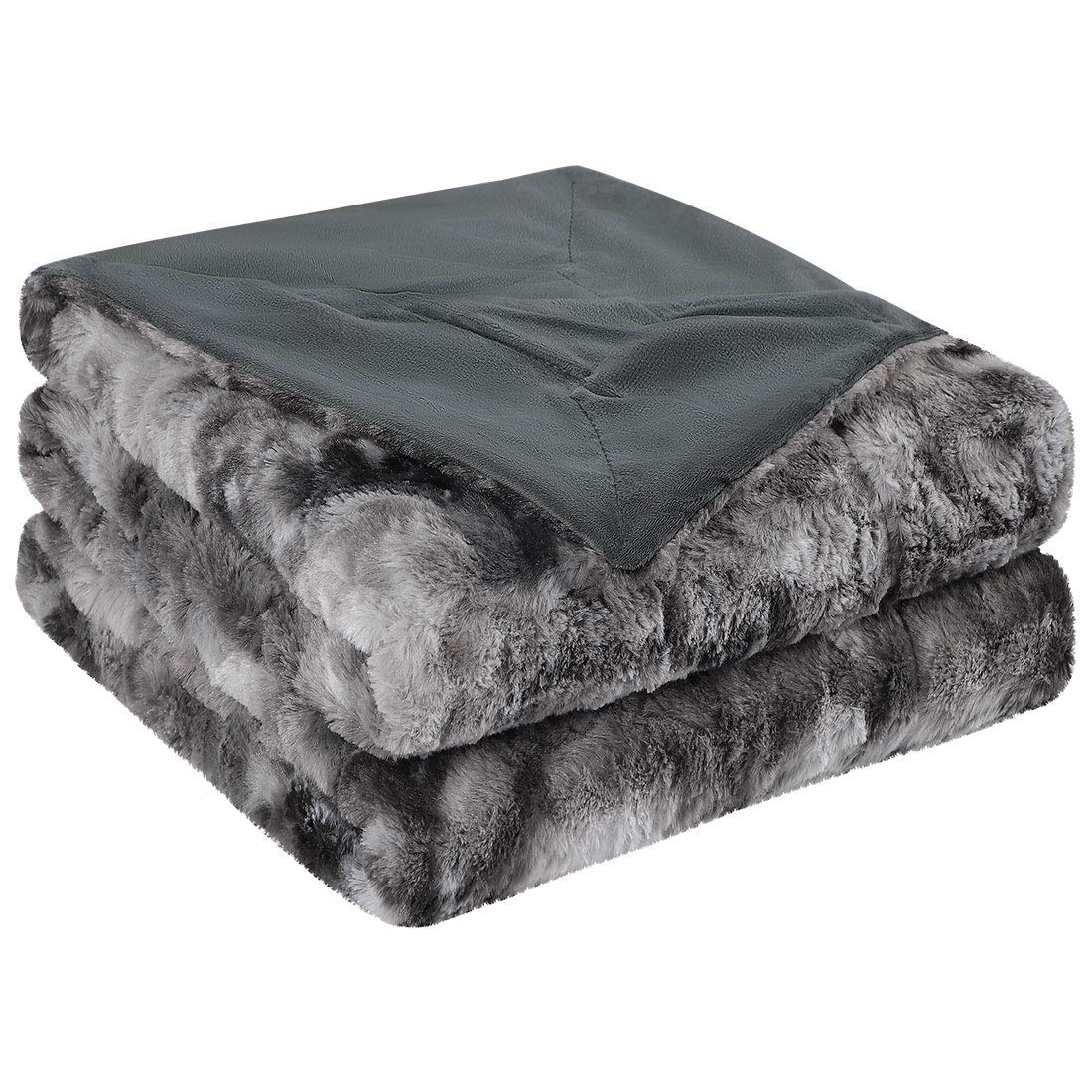 PiccoCasa Soft Faux Fur Blanket Twin Size - Reversible Tie-dye Luxury Shaggy Throw Blanket for Sofa, Couch and Bed - Plush Fluffy Fleece Blankets As Gifts 60 x 77 Inch Dark Gray