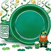 BONSINY Green Plastic Plates Disposable 10 inch | 50 PCS Green Disposable Plates for Party, Picnic, Birthday, BBQ, Graduation, St Patricks Day