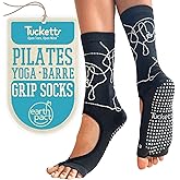 Tucketts Crew Yoga Socks with Grips for Women, Anti-Skid Toeless Pilates Grip Socks for Barre, Pedicure, Leisure, 1 Pair