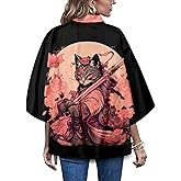 LAI MENG FIVE CATS Women's Funny Cute Cat Cardigan Lightweight Kimono Loose Cover up Blouse Tops