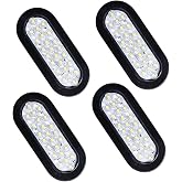 NPAUTO 4Pcs 6" Oval Trailer Tail Lights White 24 LED Reverse Backup Lights | Trailer Marker Lights Stop Turn Tail Light Flush Mount for RV Truck Boat Trailer Waterproof