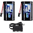 Zeee 2S Li-ion Battery 3000mAh 7.4V Battery SM 2P Connector 2S Rechargeable RC Battery with 7.4V Battery Charger Compatible with WPL MN RC Cars RC Boat RC Trucks(2 Pack)