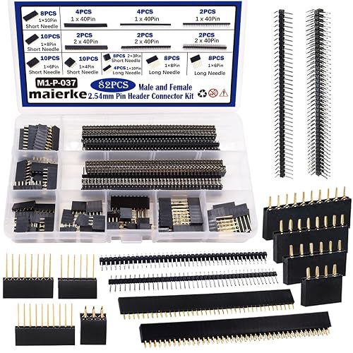 82PCS 2.54mm Pitch Male and Female Header Pins Connector Assortment Kit ...