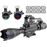 Pinty 4-in-1 4-16x50 EG Tactical Rifle Scope Kit, Dot Laser, Optics Red and Green Dot Reflex Sight, 45 Degree Offset Rail Mou