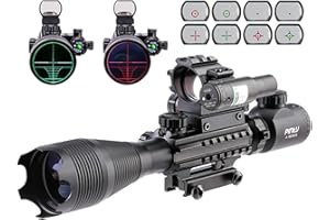 Pinty 4-in-1 4-16x50 EG Tactical Rifle Scope Kit, Dot Laser, Optics Red and Green Dot Reflex Sight, 45 Degree Offset Rail Mou