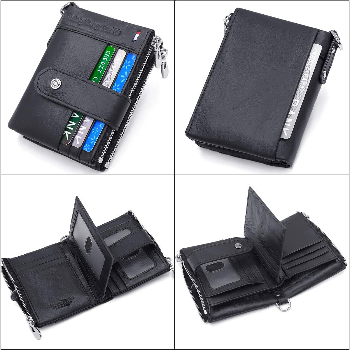 REETEE Mens Wallet RFID Blocking Genuine Leather Wallets Mens Slim Wallet for Men with Chain,Men's Bifold Leather Wallet 19 Credit Card Holder and Zipper Coin Pocket(Black) - Image 3
