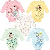 Disney Classics Princess Lion King 101 Dalmations Pumbaa Princess Ariel Timon Baby Girls 5 Pack Bodysuits Newborn to Infant