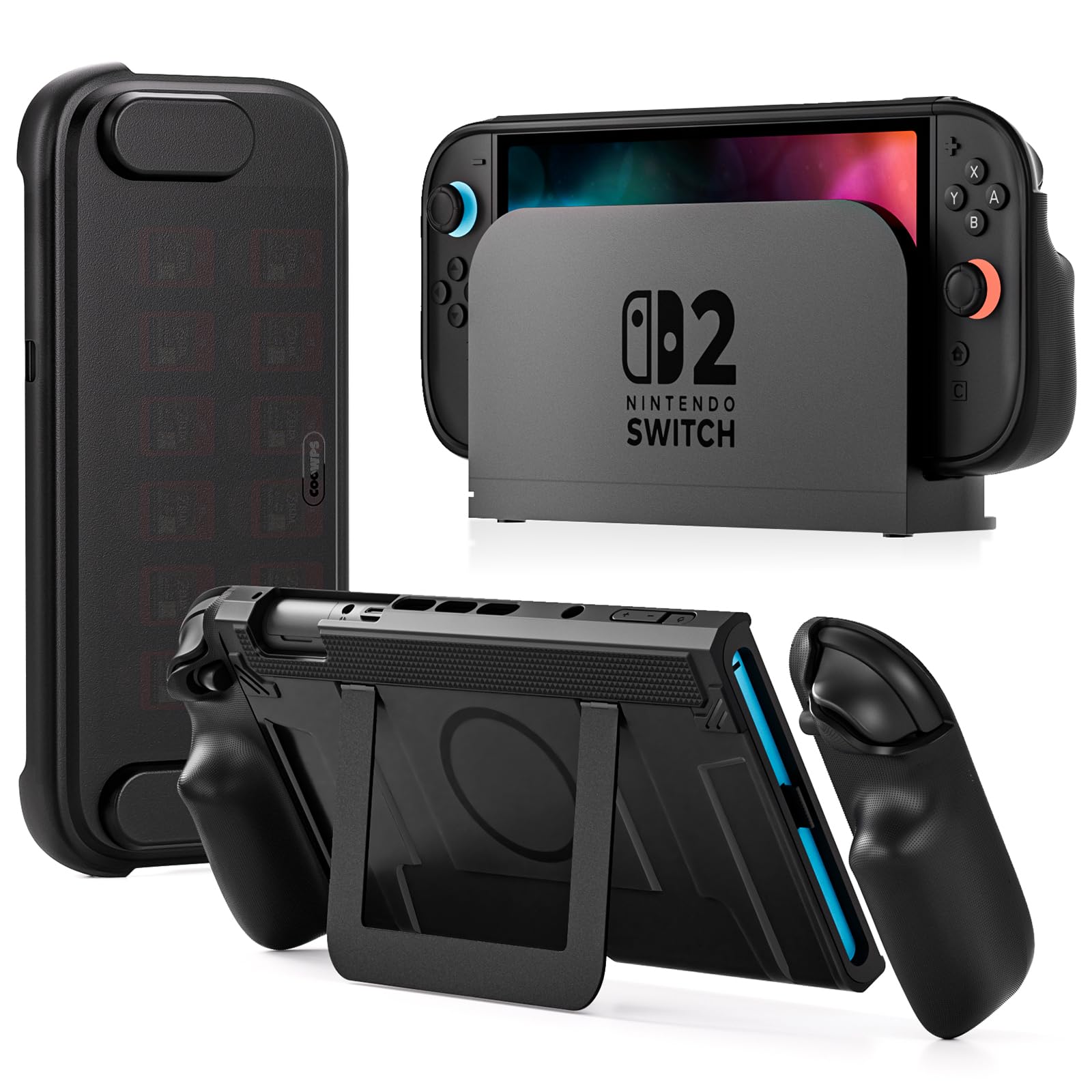 Photo 1 of COOWPS P2 Dockable Split Protective Case for Nintendo Switch 2, with Non-Slip Ergonomic Grip, Magnetic Design & Stable Kickstand, Full Protection Hard Travel Front Cover with 12 Game Card Slots