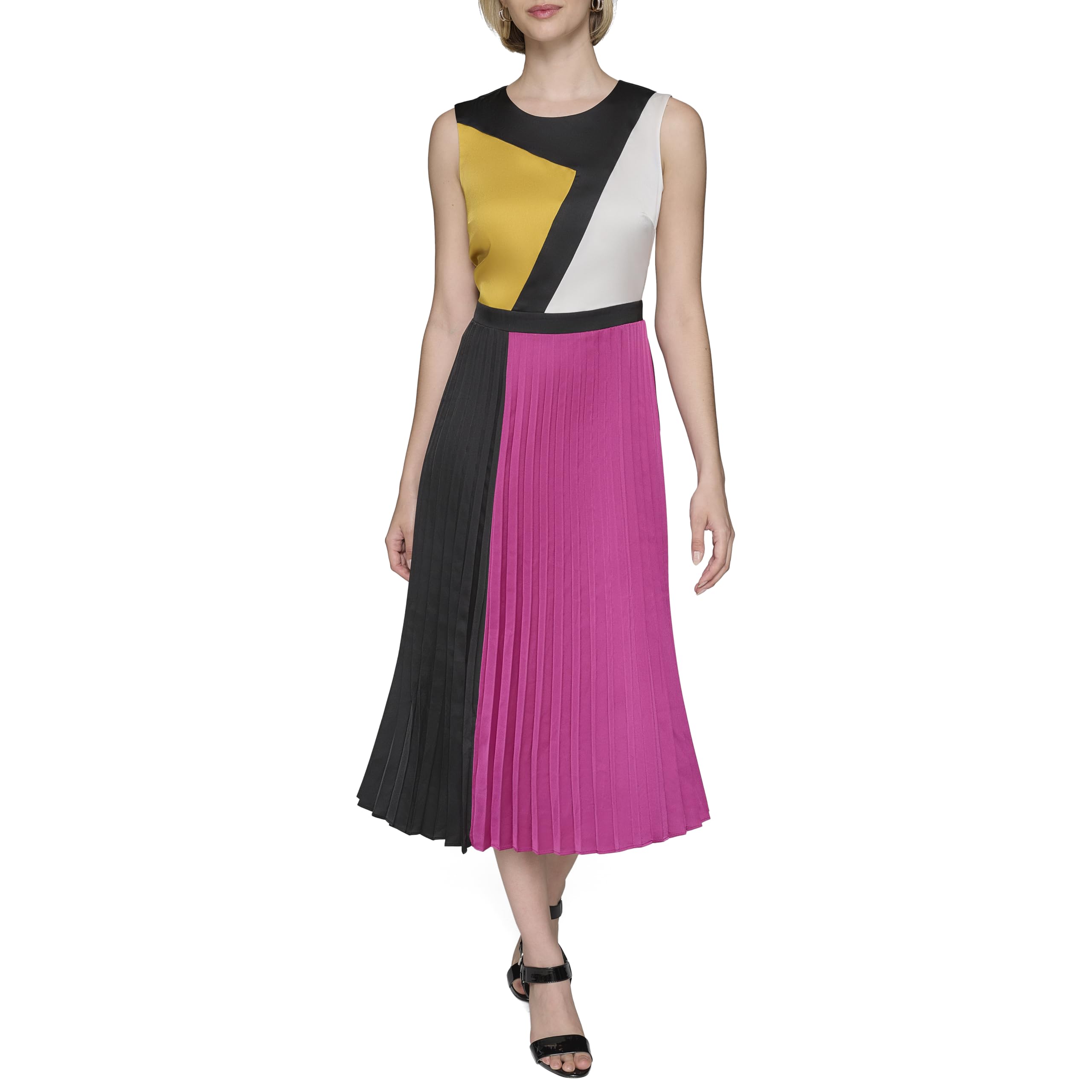 Karl Lagerfeld Paris Women's Colorblock Satin Sleeveless Midi Dress ...
