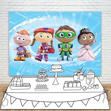 Amazon Com Cartoon Photo Backdrop 7x5ft Super Why Birthday Party Supplies Banner For Boy One Year Old Birthday Pink Princess Super Hero Baby Shower Background Cake Table Decoration Camera Photo