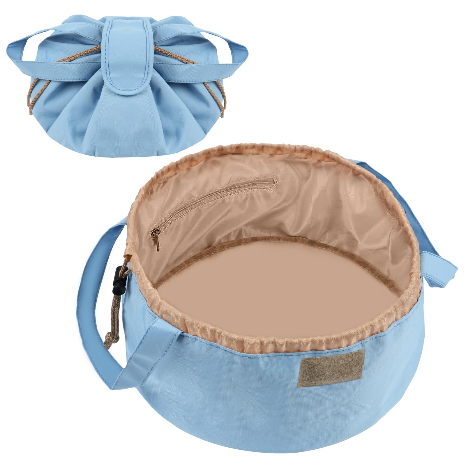 URAQT Large-Capacity Travel Cosmetic Pouch, Portable Quick Pack Lazy Drawstring Make Up Bag for Daily Use, Magic Cosmetic Bag with Small Pocket for Women (Blue)