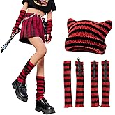 Julpsk Therian Stuff Cat Ear Beanie Knitted Striped Arm Warmers Leg Warmers Y2k Emo Grunge Accessories