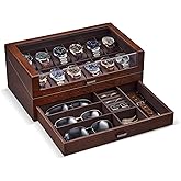 ProCase Wooden Watch Box for Men, Wood Watch Display Case Men's Jewelry Organizer Box with Drawer -12 Slot, Walnut
