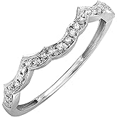 Dazzlingrock Collection 0.10 Ctw Round White Natural Diamond Women Anniversary Wedding Stackable Contour Guard Band 1/10 CT, 10K Real Solid Gold
