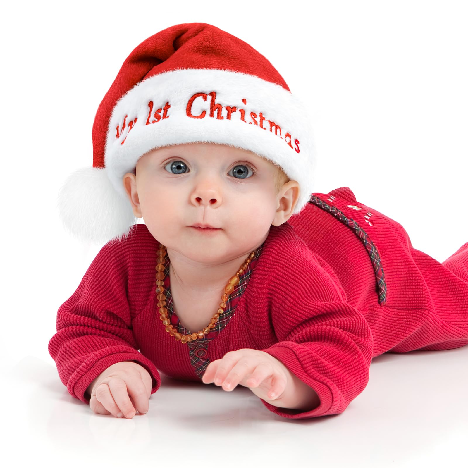 benpen Baby Santa Hat,Unisex Christmas Hat for Toddler Plush Xmas Claus,Velvet Classic Santa Outfit for New Year Festive Party Supply