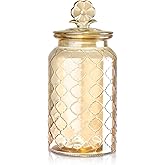 Joeyan 45 oz Amber Glass Storage Jar with Airtight Glass Lids, Vintage Embossed Food Container, Decorative Kitchen Canister Organizer for Candy, Flour, Coffee Bean, Pet Treats