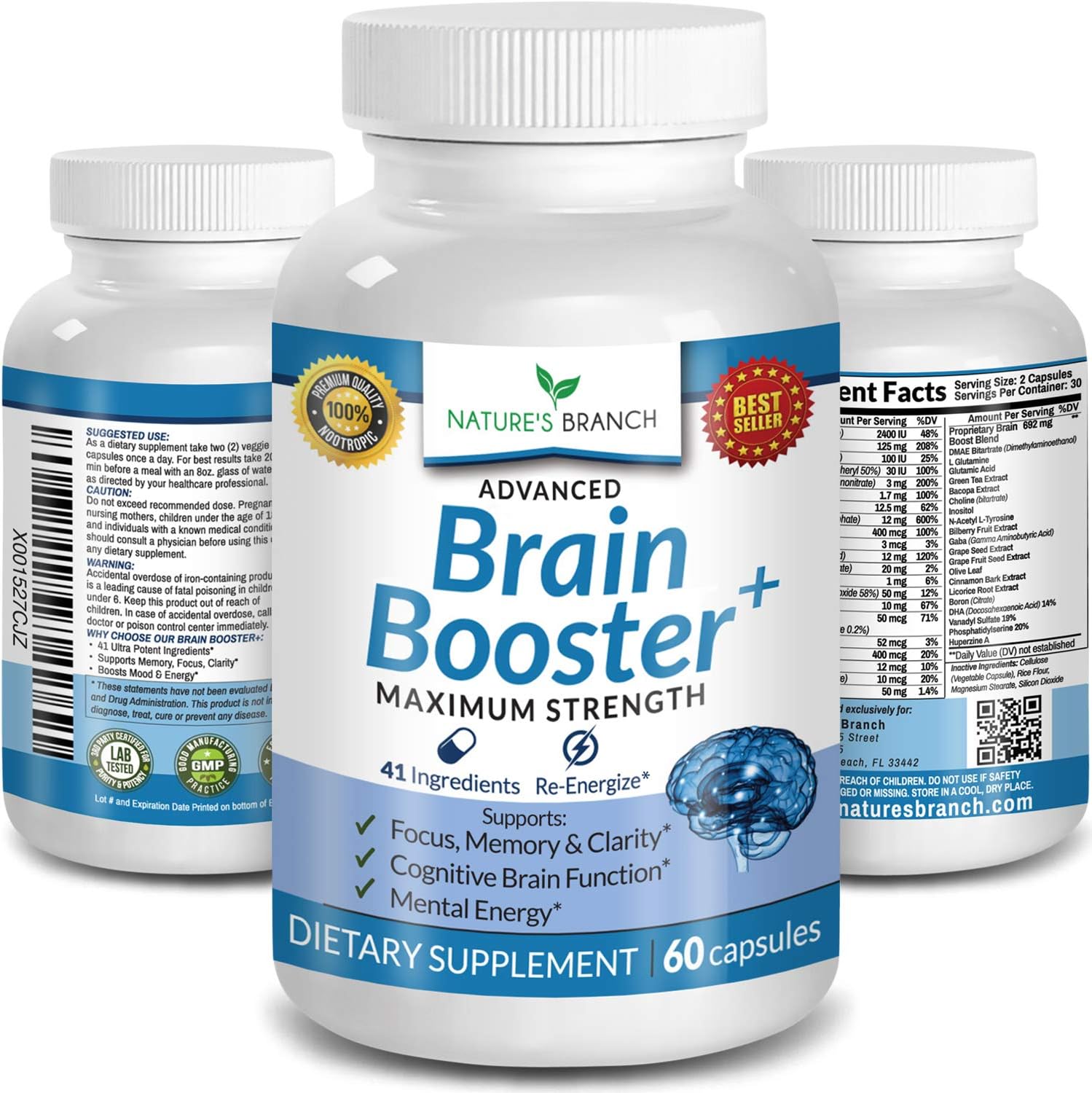 Advanced Brain Booster Supplements 41 Ingredients Memory Focus Clarity Vitamins Plus Ebook Boost Energy Elevate Brain Function Nootropic Power