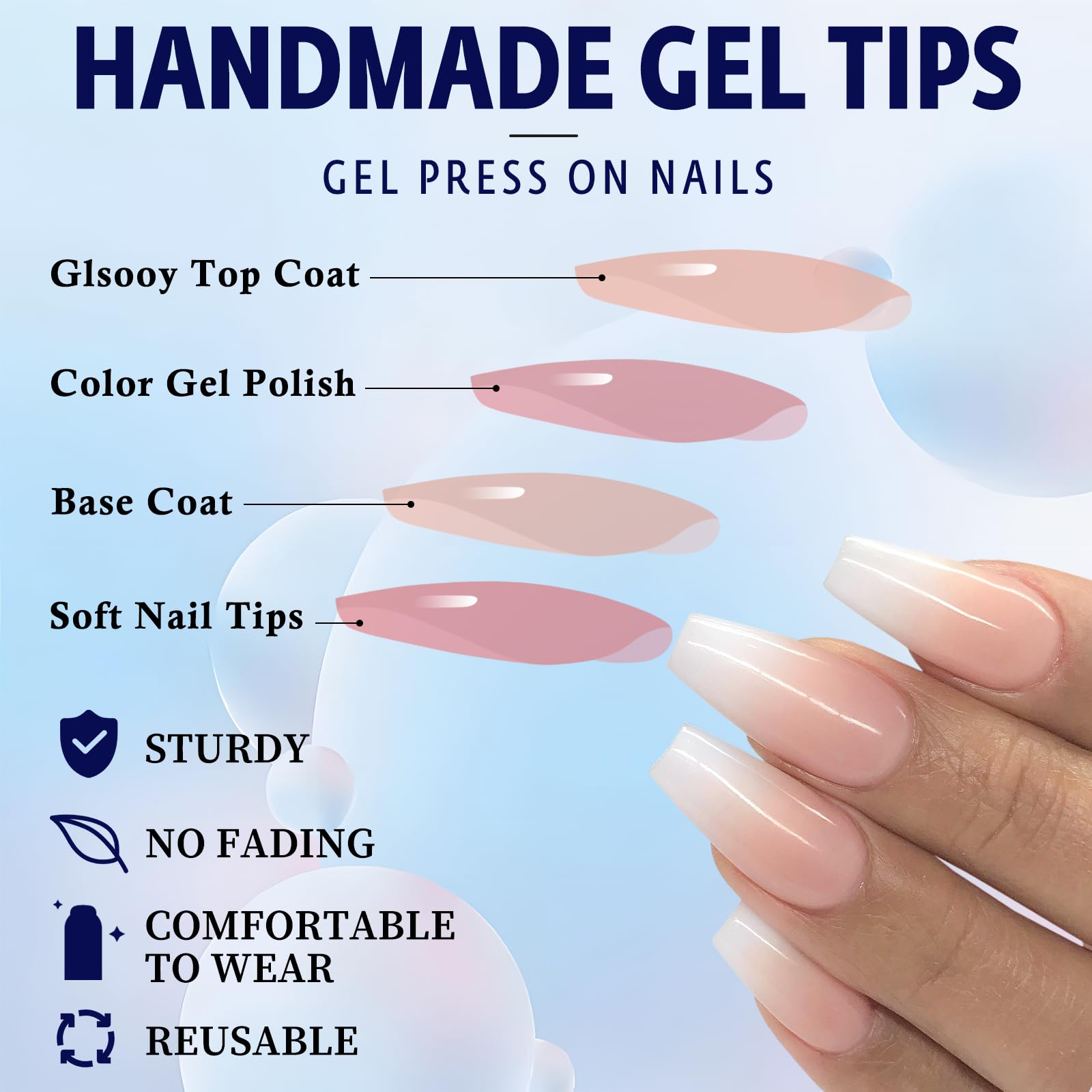 Bellelfin 240Pcs Ombre Coffin Nails, Full Cover Acrylic Gradient False Nails with Tabs, Nude, Artificial Stick Ons for Women Girls - Image 2