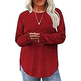 Eytino Plus Size Tops for Women Fall Soft Solid Crewneck Long Sleeve Knitted Pullover Blouses Shirt(1X-5X)