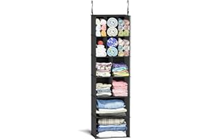 SUOCO Hanging Closet Organizer and Storage with Dividers, 12 Compartments Clothes Shoes Accessories Shelf for Wardrobe, Nursery, Cloakroom or RV, Black, 1 Pack…
