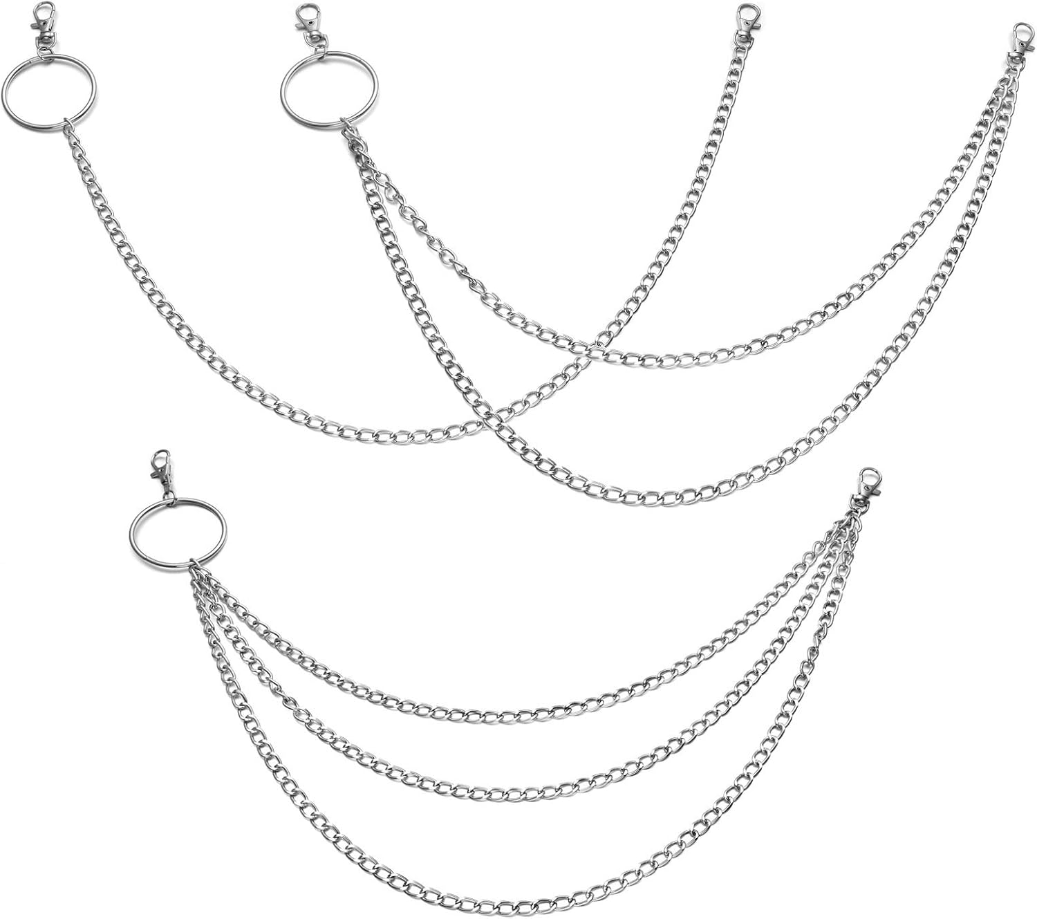 MILAKOO 3 Pcs Accessory Chains for Women Men Blet Jeans Chain Waist Punk Rock Motorcycle Style, Silver, Length: 44 & 50 & 60 cm