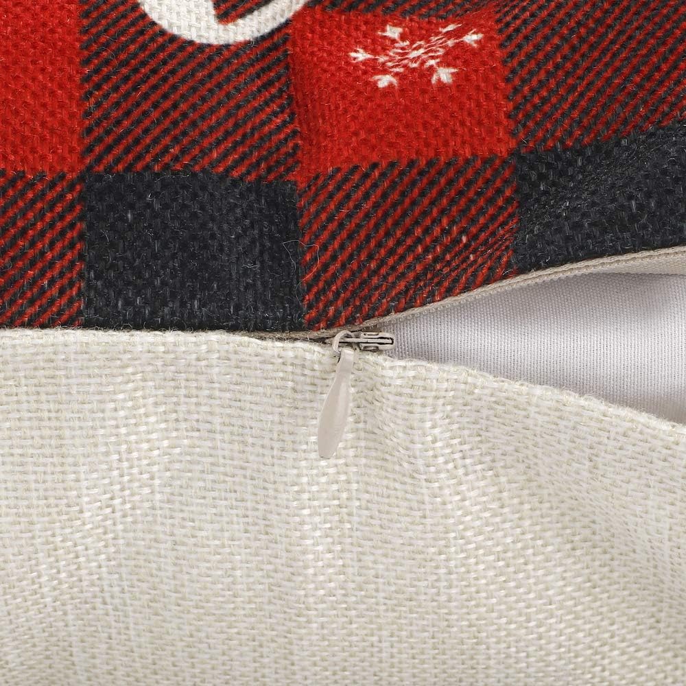 YGEOMER Christmas Pillow Covers 18×18 Inch Set of 4 Farmhouse Black and Red Buffalo Plaid Pillow Covers Holiday Rustic Linen Pillow Case for Sofa Couch Christmas Decorations Throw Pillow Covers: Home & Kitchen
